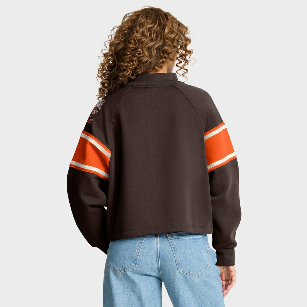 Cleveland Browns Oversized Hometown Toss Sweep Mock Neck Pullover Brown