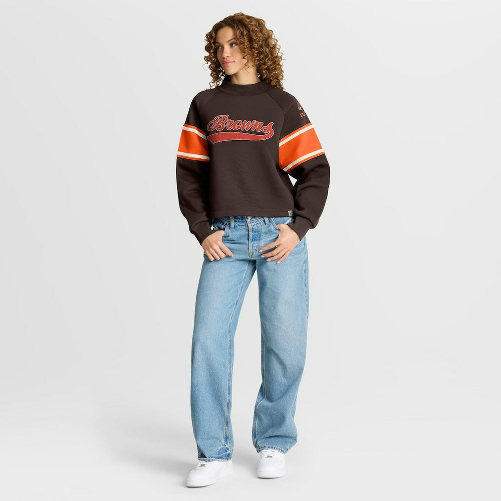 Cleveland Browns Oversized Hometown Toss Sweep Mock Neck Pullover Brown