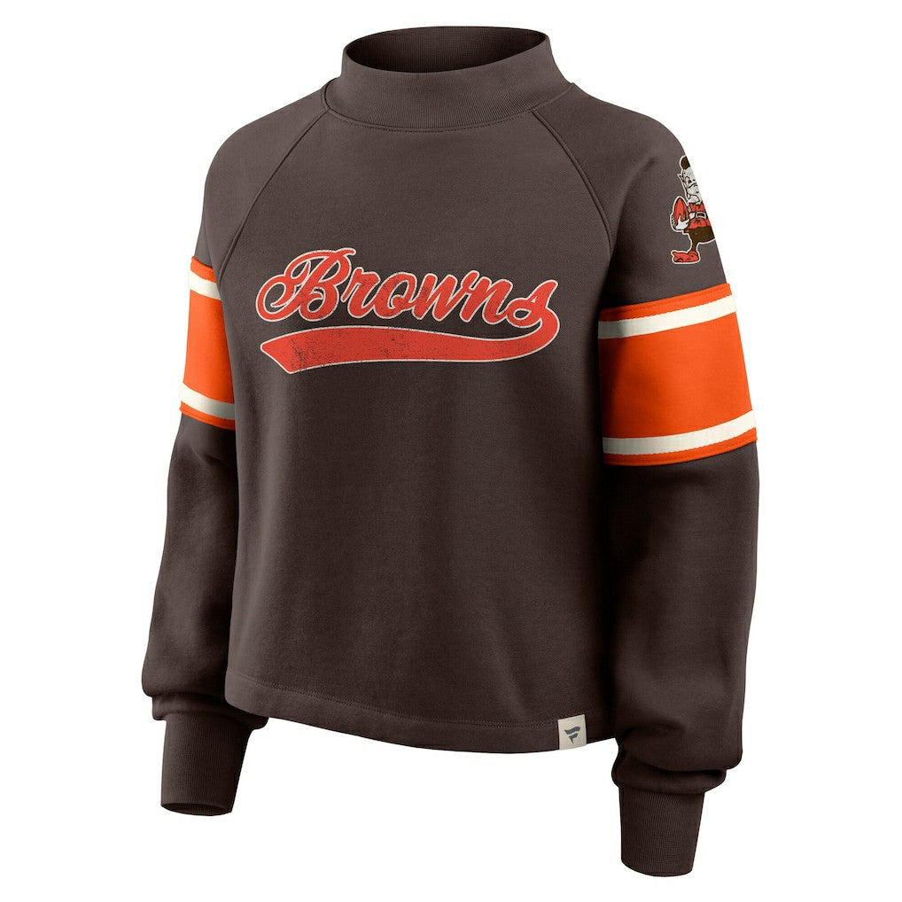 Cleveland Browns Oversized Hometown Toss Sweep Mock Neck Pullover Brown