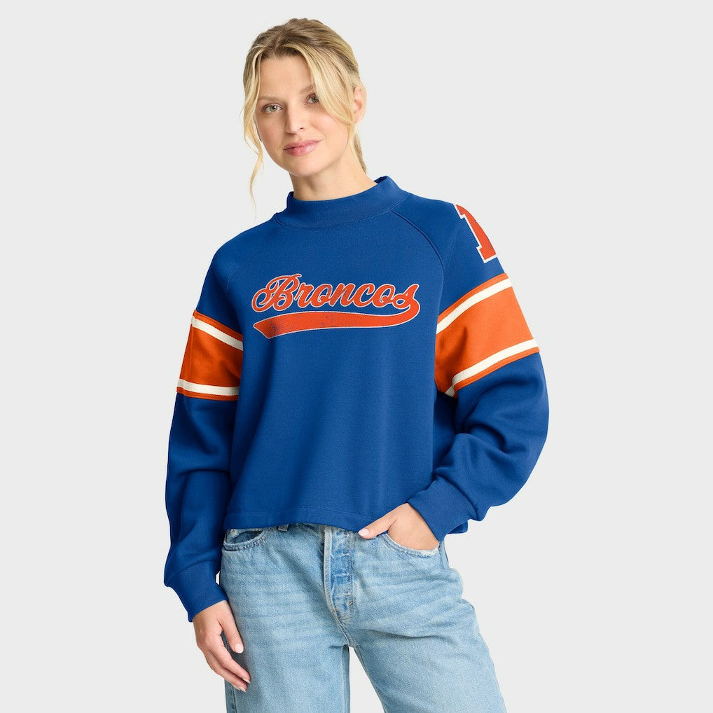 Denver Broncos Oversized Hometown Toss Sweep Mock Neck Pullover Royal