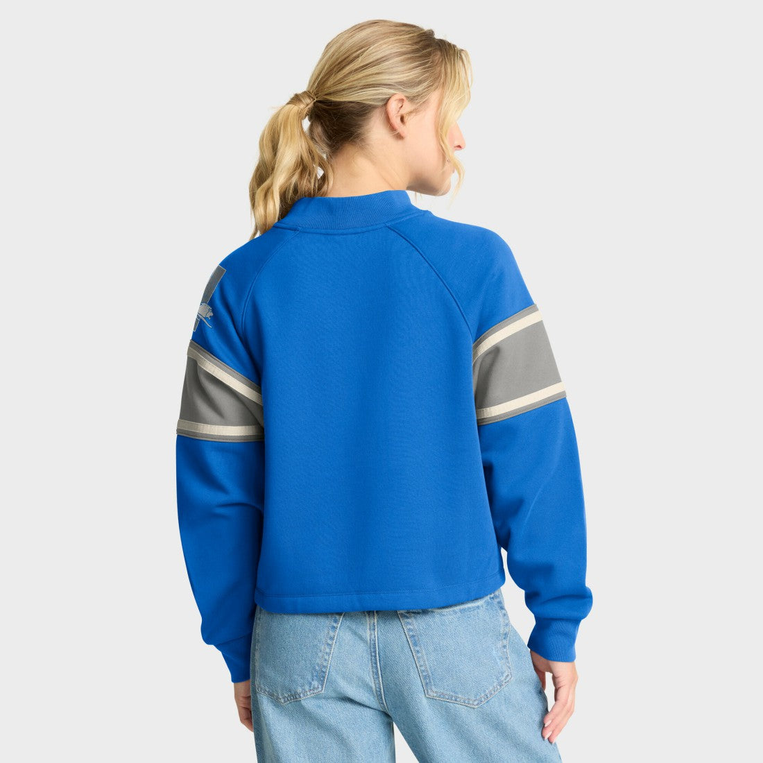 Detroit Lions Oversized Hometown Toss Sweep Mock Neck Pullover Blue
