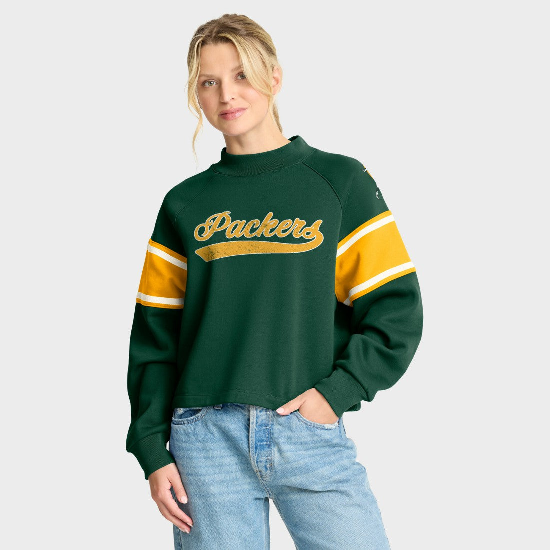 Green Bay Packers Oversized Hometown Toss Sweep Mock Neck Pullover Green