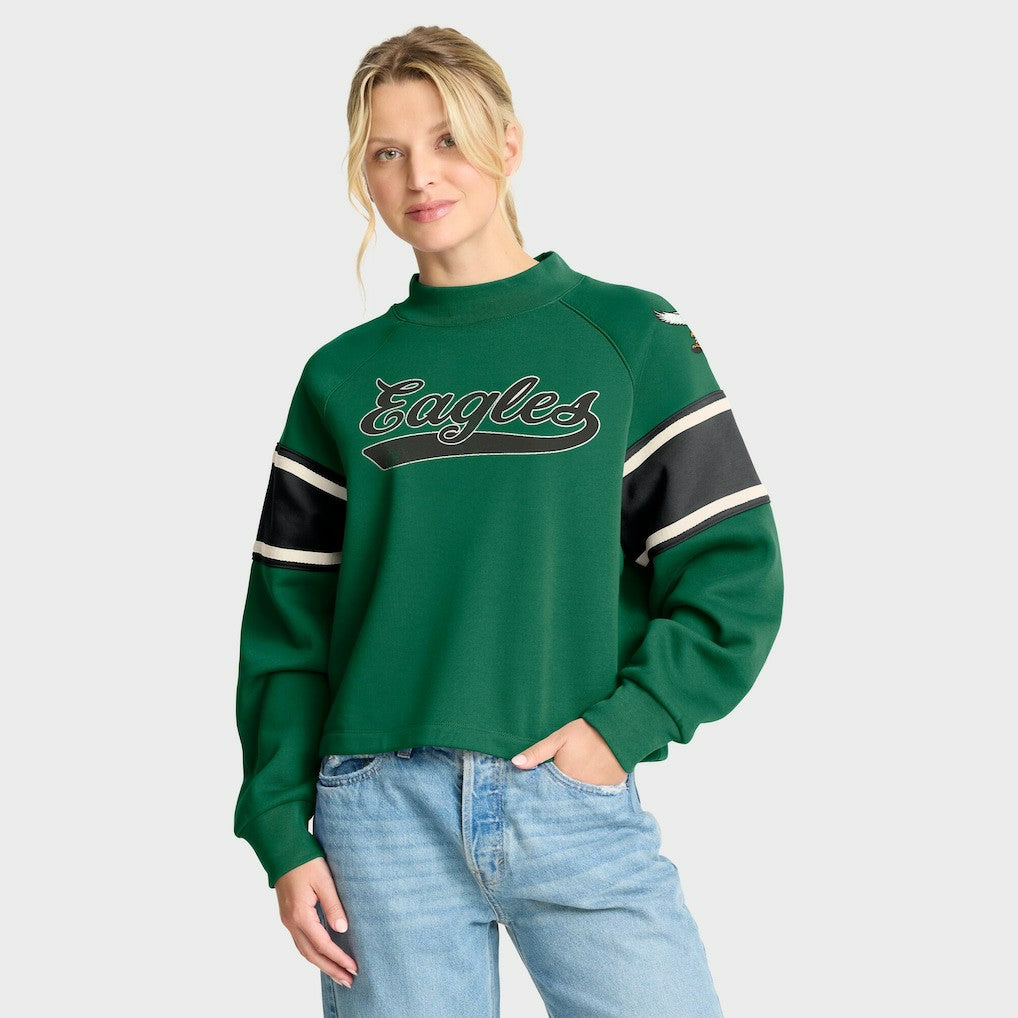 Philadelphia Eagles Oversized Hometown Toss Sweep Mock Neck Pullover Kelly Green