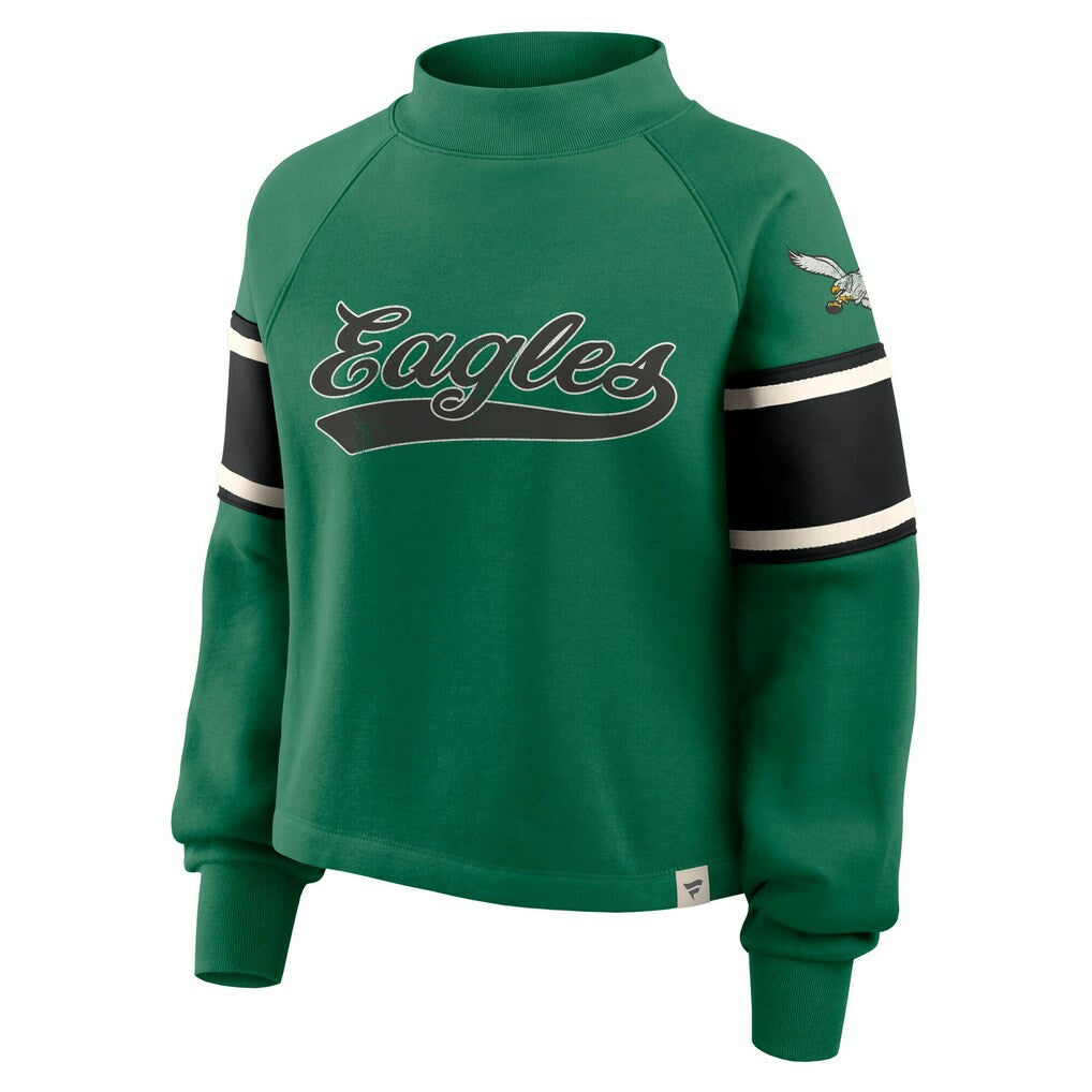 Philadelphia Eagles Oversized Hometown Toss Sweep Mock Neck Pullover Kelly Green