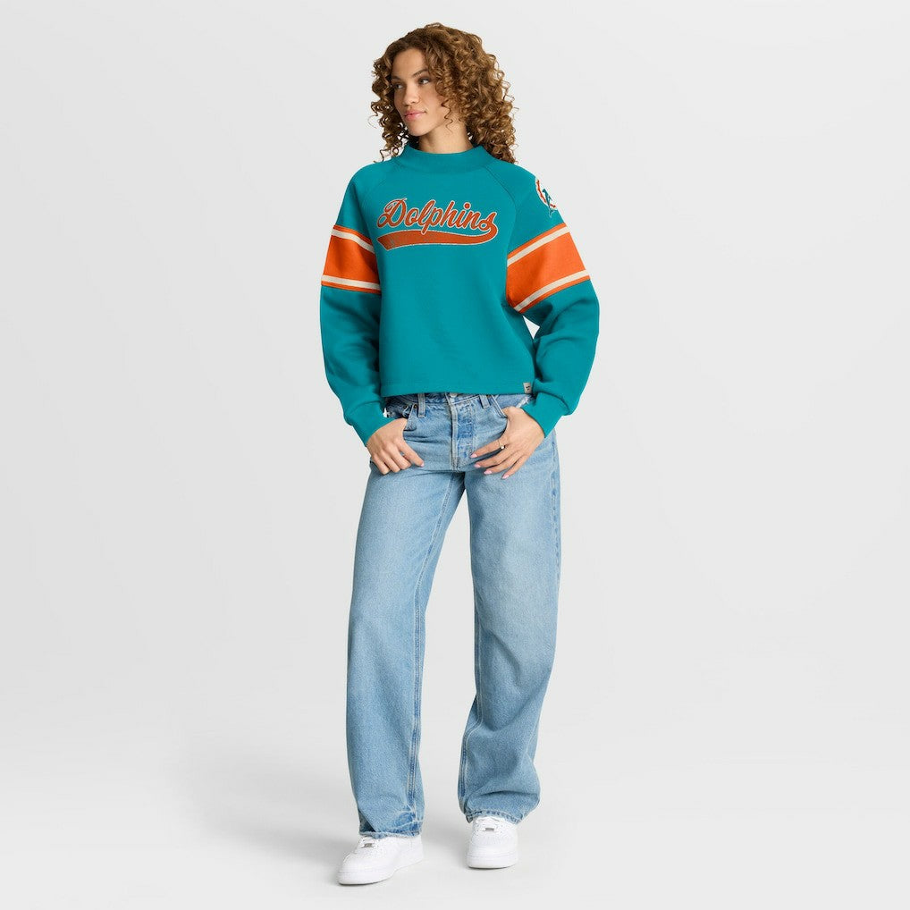 Miami Dolphins Oversized Hometown Toss Sweep Mock Neck Pullover Aqua