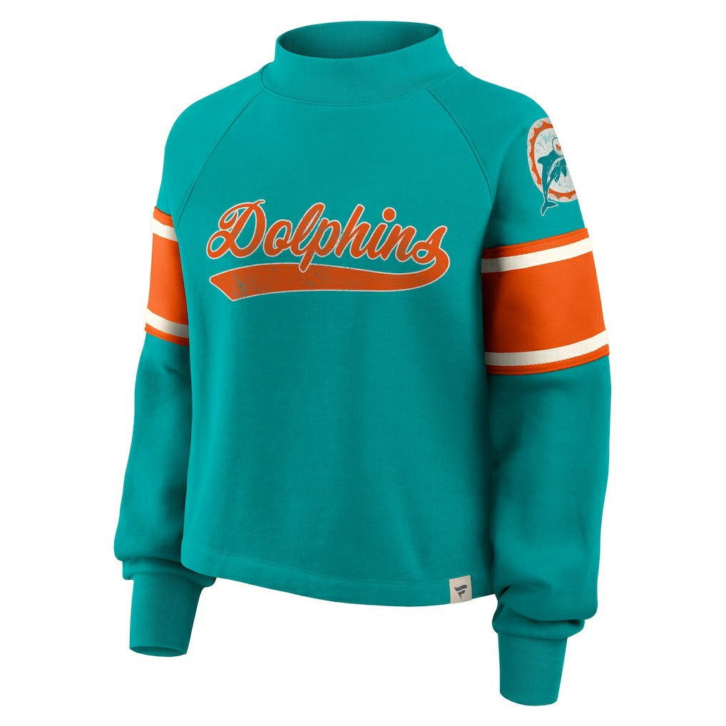 Miami Dolphins Oversized Hometown Toss Sweep Mock Neck Pullover Aqua