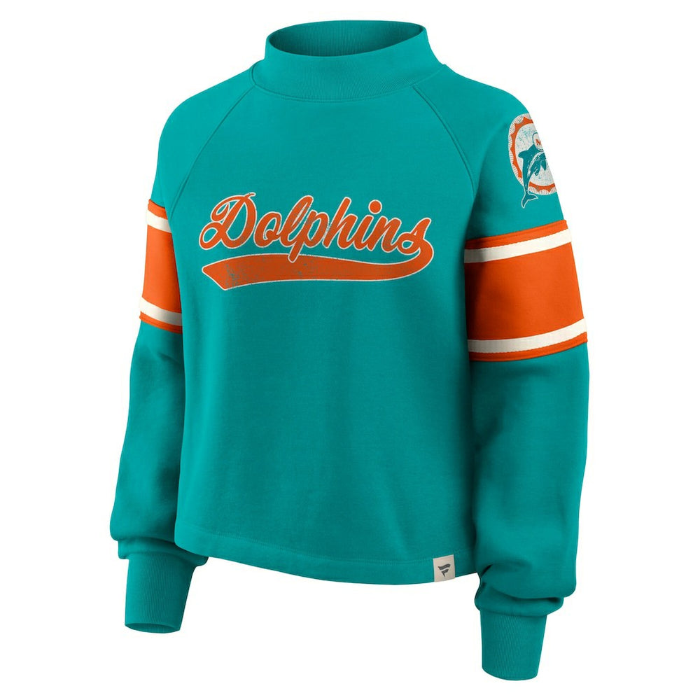 Miami Dolphins Oversized Hometown Toss Sweep Mock Neck Pullover Aqua