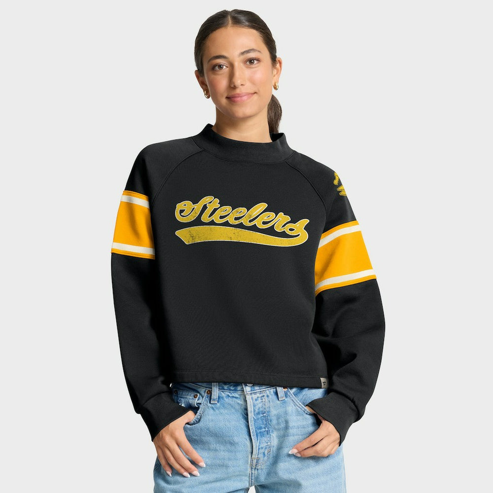 Pittsburgh Steelers Oversized Hometown Toss Sweep Mock Neck Pullover Black
