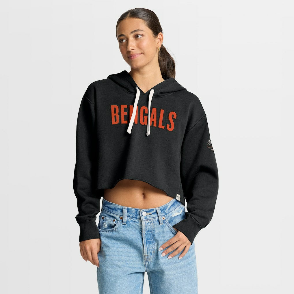 Cincinnati Bengals Women's Oversized Hometown Heritage Cropped Hoodie Black