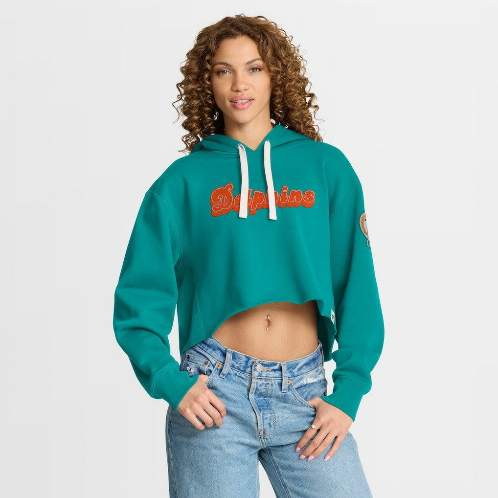 Miami Dolphins Women's Oversized Hometown Heritage Cropped Hoodie Aqua