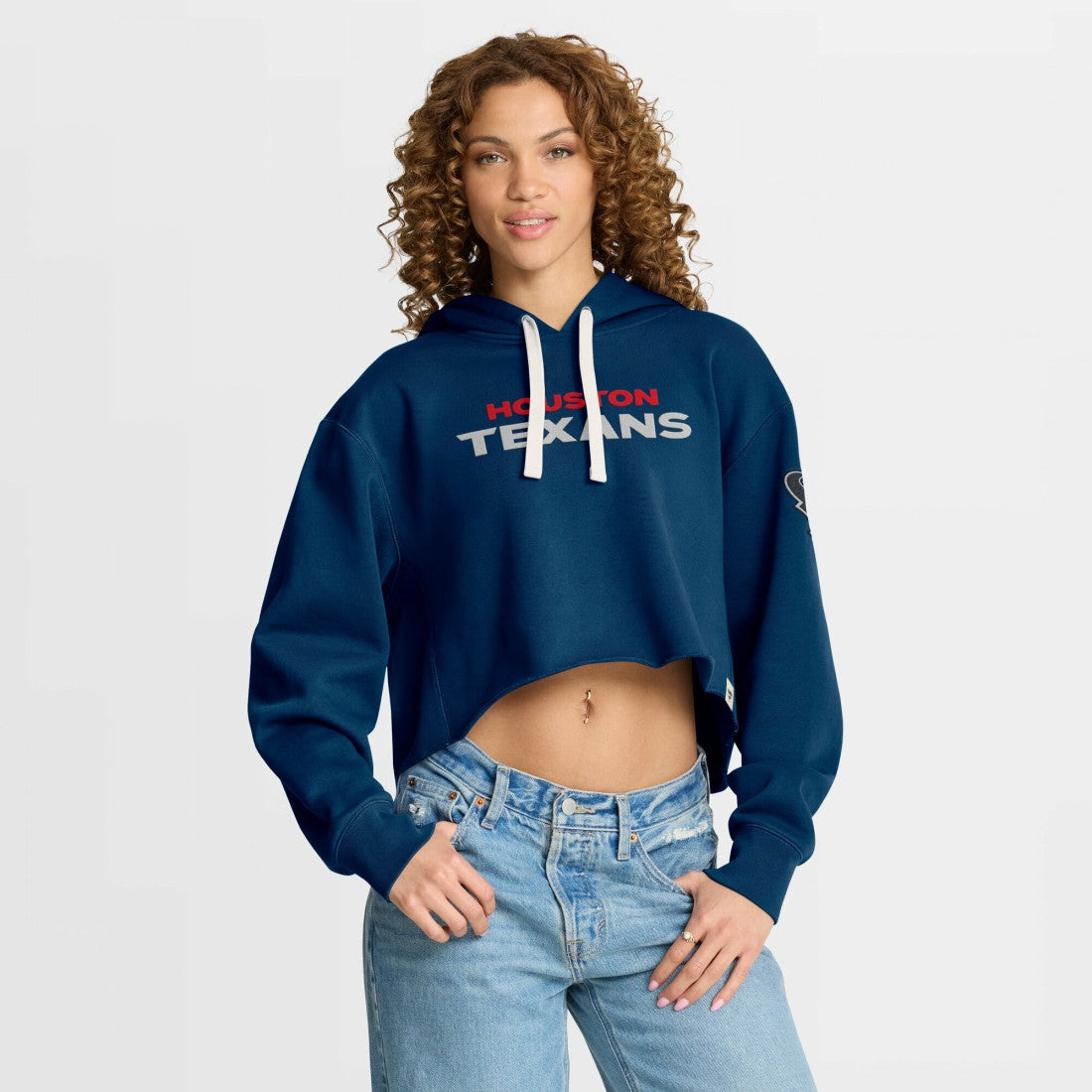 Houston Texans Women's Oversized Hometown Heritage Cropped Hoodie Navy