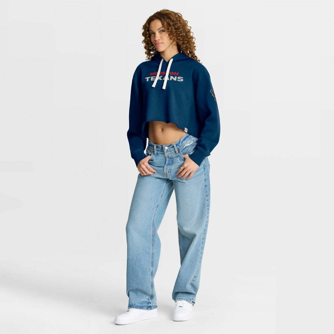 Houston Texans Women's Oversized Hometown Heritage Cropped Hoodie Navy