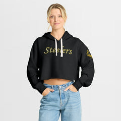 Pittsburgh Steelers Women's Oversized Hometown Heritage Cropped Hoodie Black