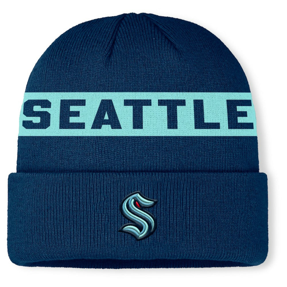 NHL Seattle Kraken Fanatics Authentic Pro Rink Cuffed Knit Hat - Deep Sea Blue
