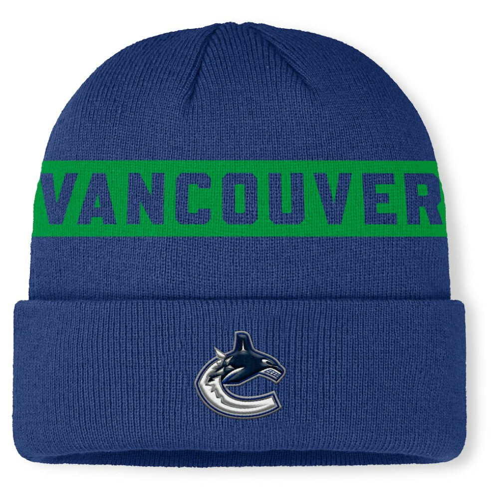 NHL Vancouver Canucks Fanatics Authentic Pro Rink Cuffed Knit Hat - Blue