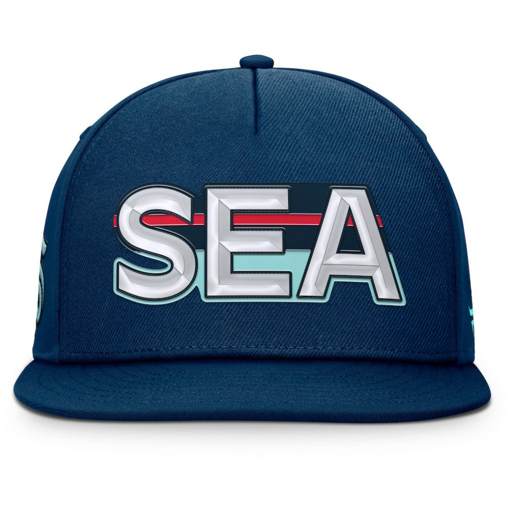 NHL Seattle Kraken Fanatics Authentic Pro Rink Team Code Snapback Hat - Deep Sea Blue