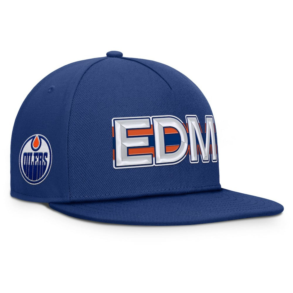 NHL Edmonton Oilers Fanatics Authentic Pro Rink Team Code Snapback Hat - Royal