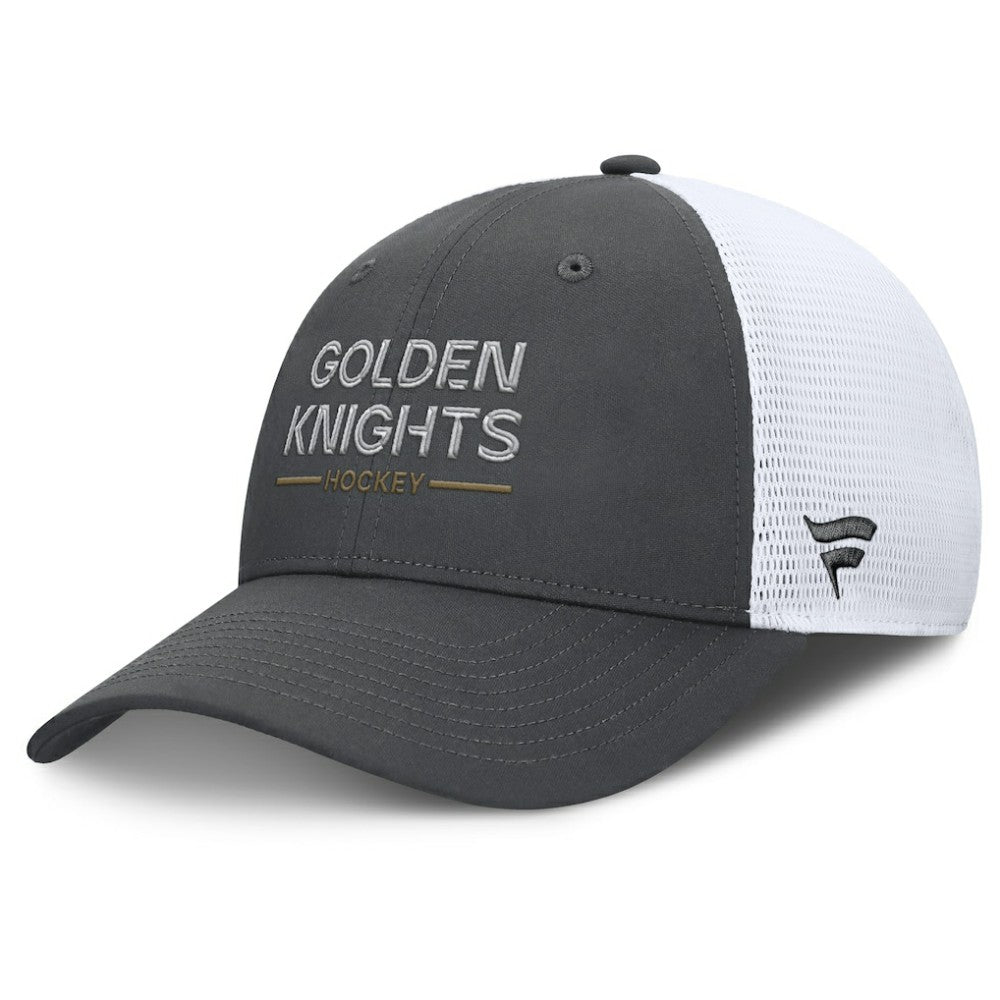 NHL Vegas Golden Knights Fanatics Authentic Pro Rink Lockup Adjustable Trucker Hat - Gray/White