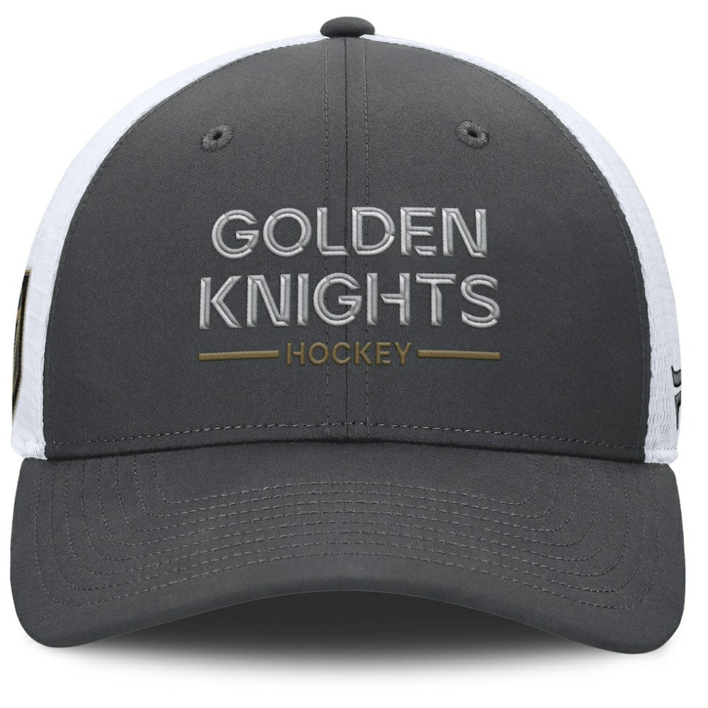 NHL Vegas Golden Knights Fanatics Authentic Pro Rink Lockup Adjustable Trucker Hat - Gray/White