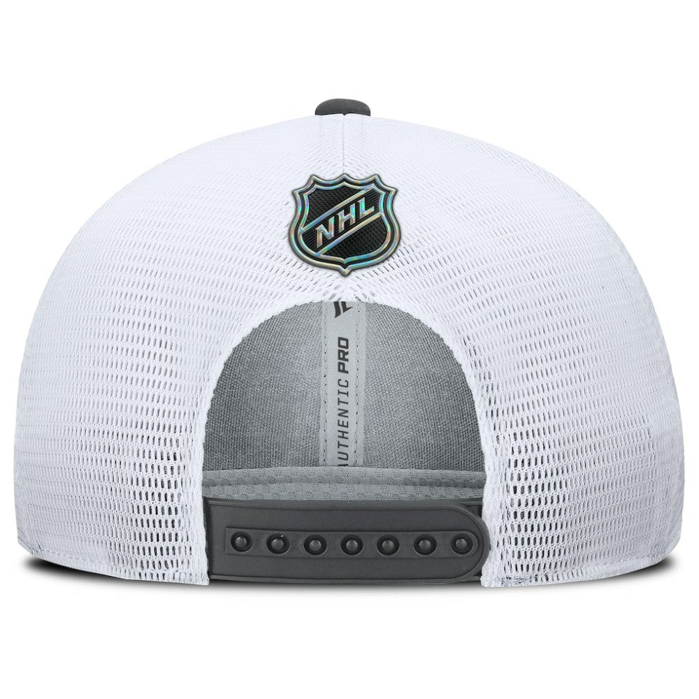 NHL Vegas Golden Knights Fanatics Authentic Pro Rink Lockup Adjustable Trucker Hat - Gray/White