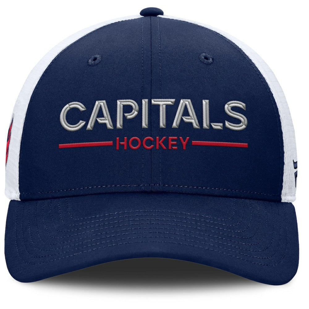 NHL Washington Capitals Fanatics Authentic Pro Rink Lockup Adjustable Trucker Hat - Navy/White