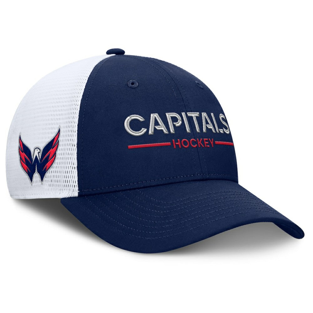 NHL Washington Capitals Fanatics Authentic Pro Rink Lockup Adjustable Trucker Hat - Navy/White