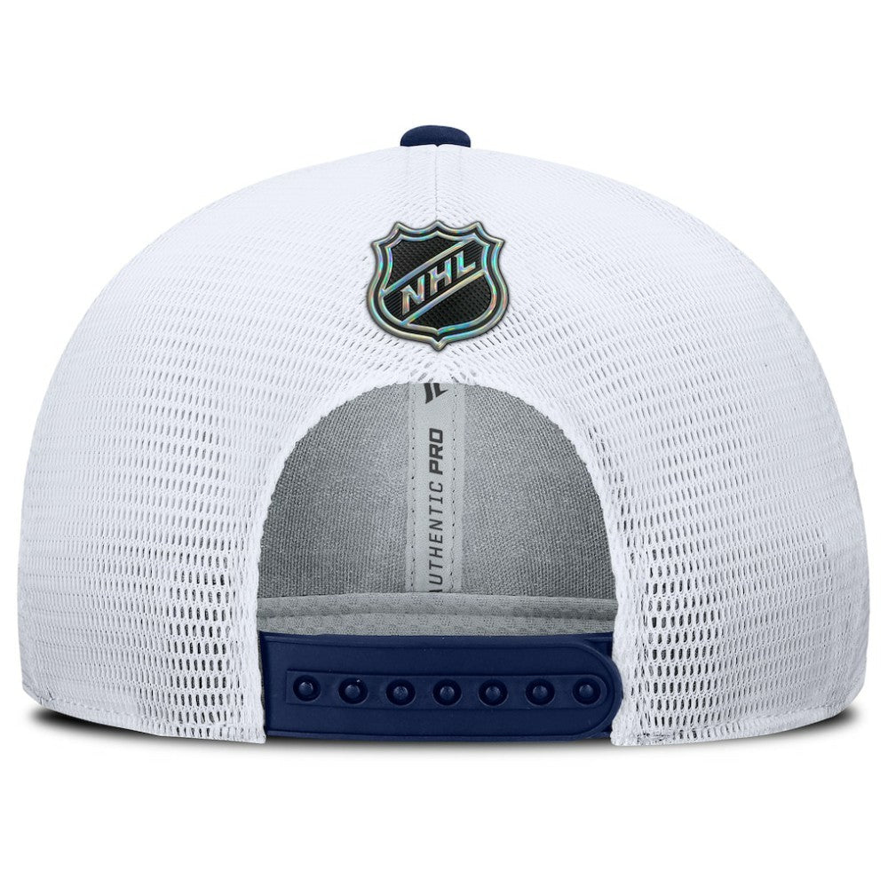 NHL Washington Capitals Fanatics Authentic Pro Rink Lockup Adjustable Trucker Hat - Navy/White