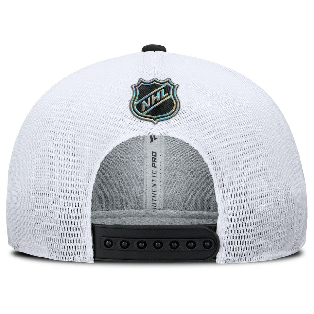 NHL Pittsburgh Penguins Fanatics Authentic Pro Rink Lockup Adjustable Trucker Hat - Black/White