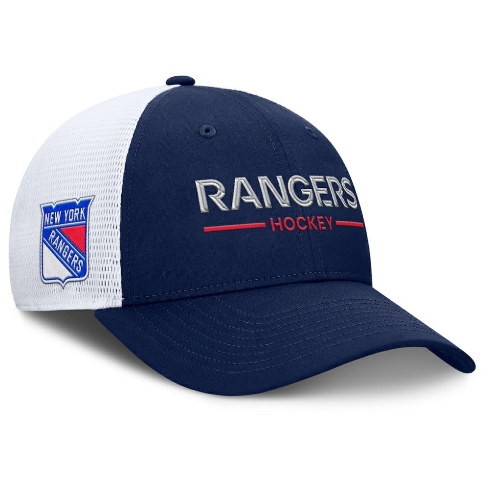 NHL New York Rangers Fanatics Authentic Pro Rink Lockup Adjustable Trucker Hat - Navy/White