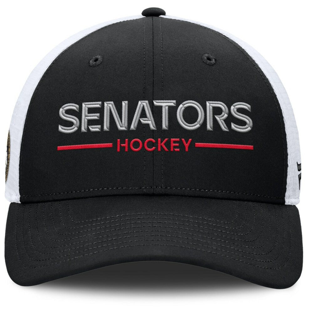 NHL Ottawa Senators Fanatics Authentic Pro Rink Lockup Adjustable Trucker Hat - Black/White