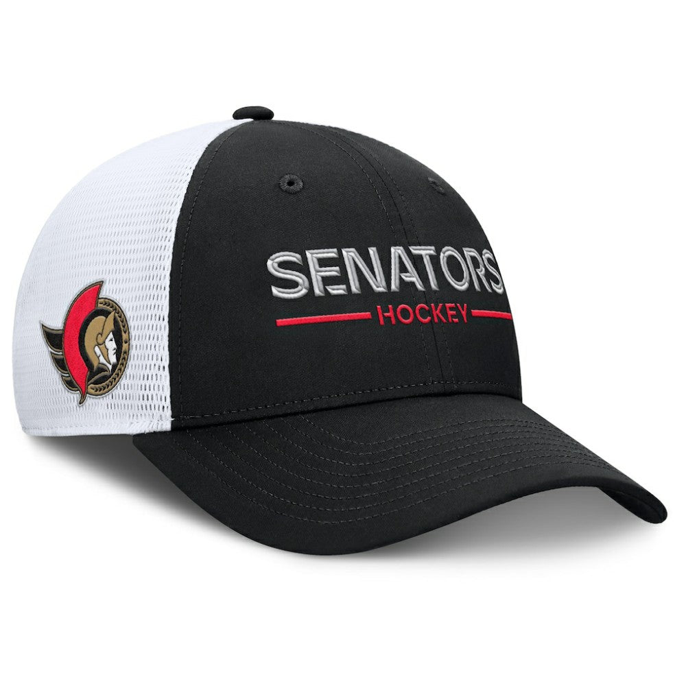 NHL Ottawa Senators Fanatics Authentic Pro Rink Lockup Adjustable Trucker Hat - Black/White