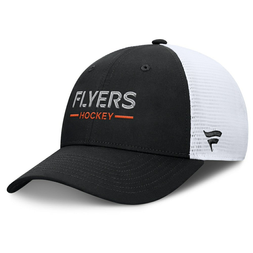 NHL Philadelphia Flyers Fanatics Authentic Pro Rink Lockup Adjustable Trucker Hat - Black/White