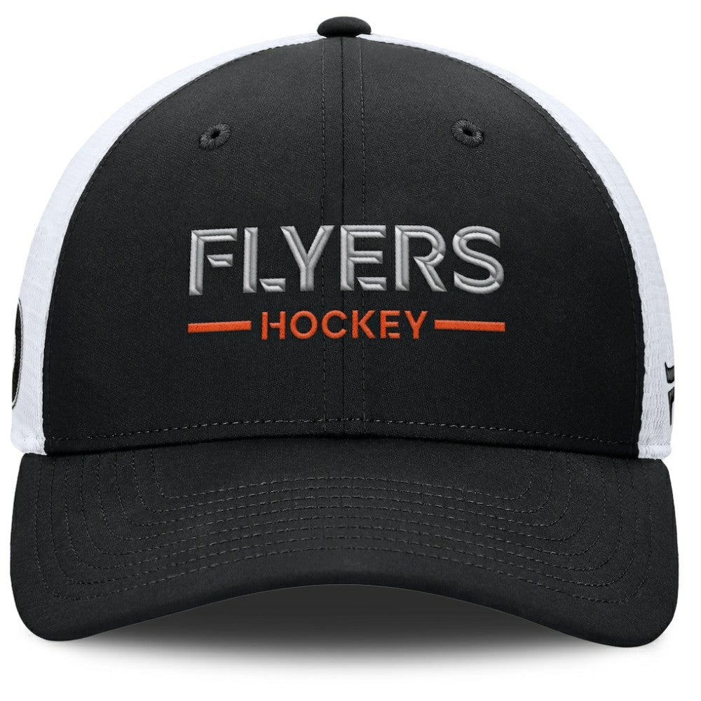 NHL Philadelphia Flyers Fanatics Authentic Pro Rink Lockup Adjustable Trucker Hat - Black/White