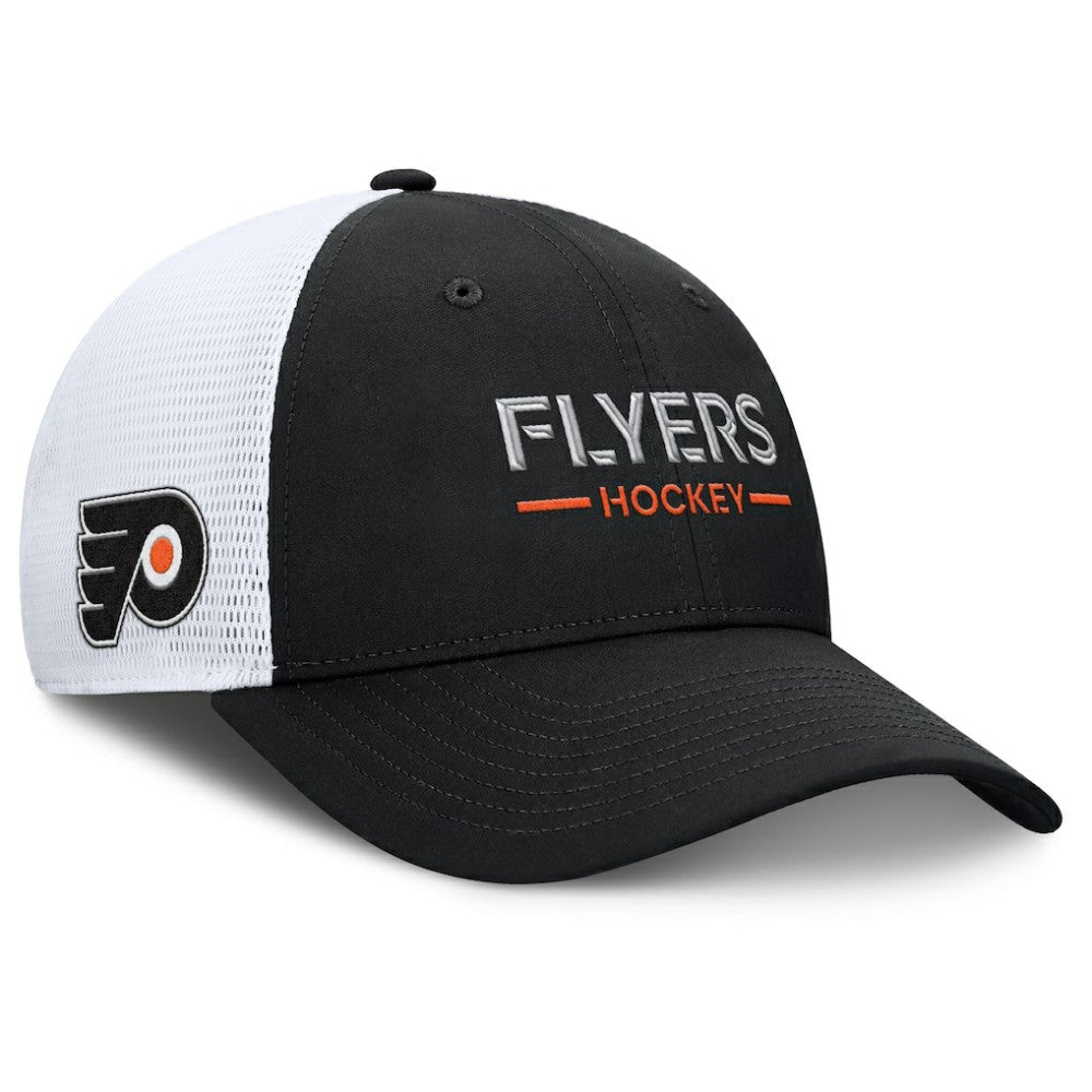 NHL Philadelphia Flyers Fanatics Authentic Pro Rink Lockup Adjustable Trucker Hat - Black/White
