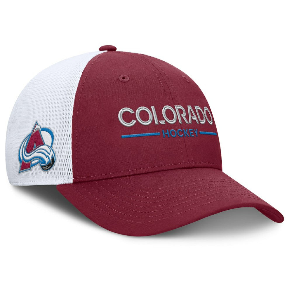 NHL Colorado Avalanche Fanatics Authentic Pro Rink Lockup Adjustable Trucker Hat - Burgundy/White