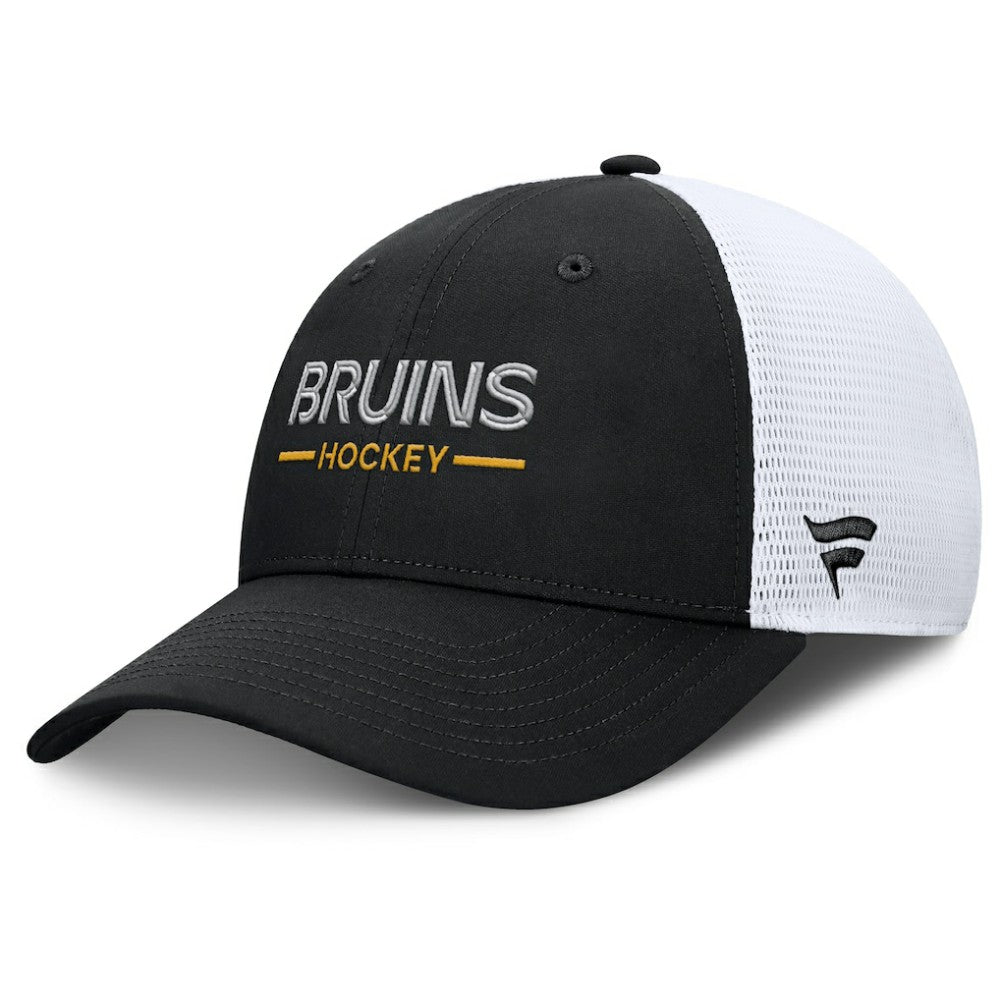 NHL Boston Bruins Fanatics Authentic Pro Rink Lockup Adjustable Trucker Hat - Black/White