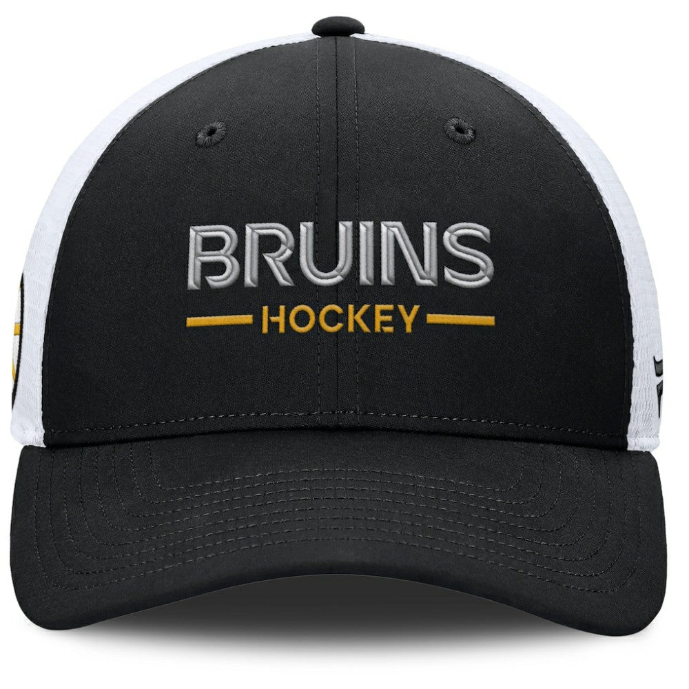 NHL Boston Bruins Fanatics Authentic Pro Rink Lockup Adjustable Trucker Hat - Black/White