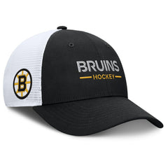 NHL Boston Bruins Fanatics Authentic Pro Rink Lockup Adjustable Trucker Hat - Black/White