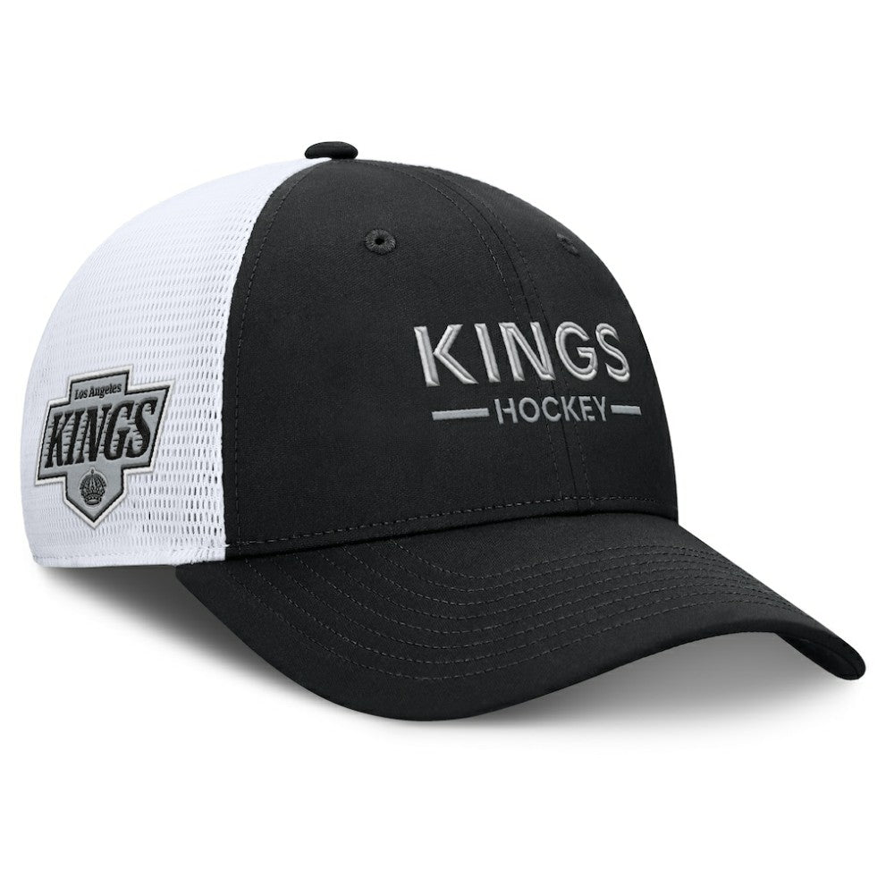 NHL Los Angeles Kings Fanatics Authentic Pro Rink Lockup Adjustable Trucker Hat - Black/White