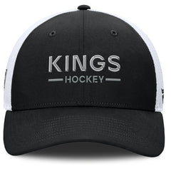 NHL Los Angeles Kings Fanatics Authentic Pro Rink Lockup Adjustable Trucker Hat - Black/White