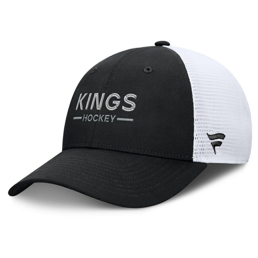 NHL Los Angeles Kings Fanatics Authentic Pro Rink Lockup Adjustable Trucker Hat - Black/White