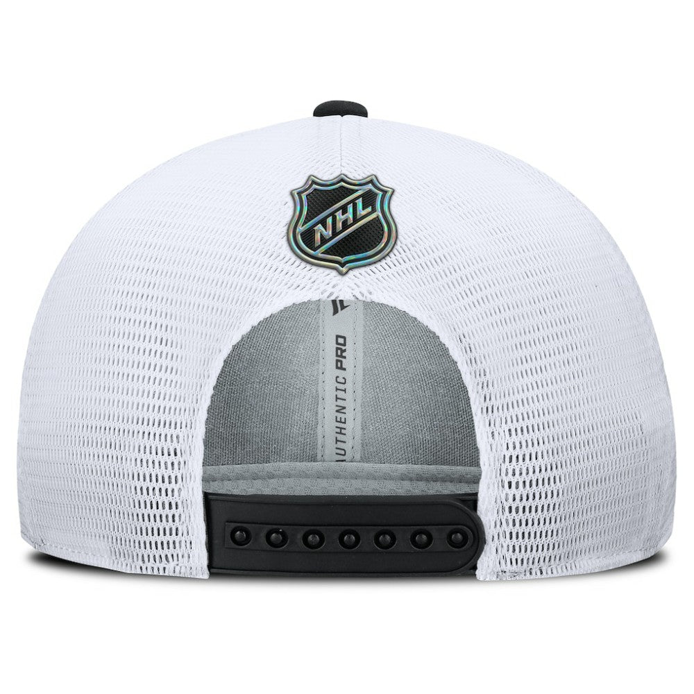 NHL Los Angeles Kings Fanatics Authentic Pro Rink Lockup Adjustable Trucker Hat - Black/White
