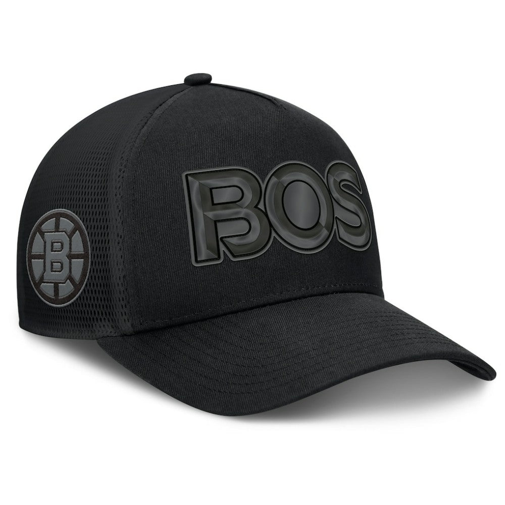 NHL Boston Bruins Fanatics Authentic Pro Road Team Code Trucker Adjustable Hat - Black