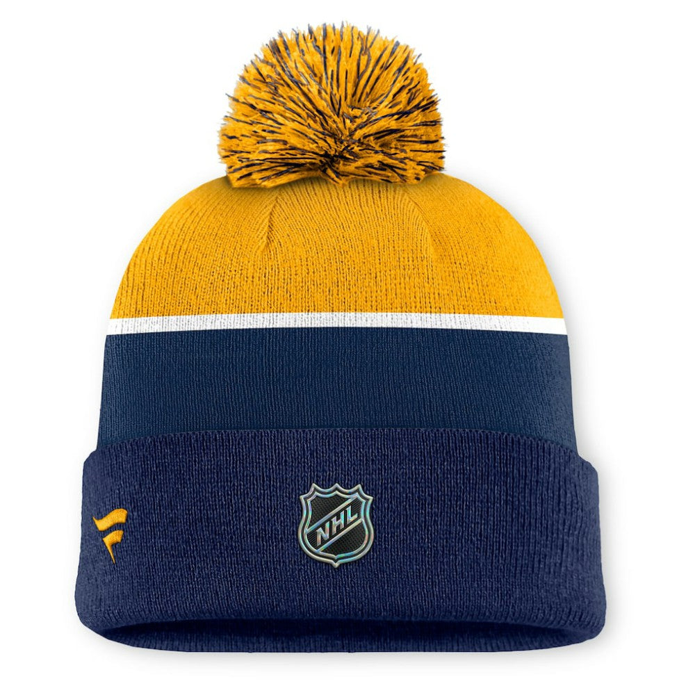 NHL Nashville Predators Fanatics Authentic Pro Rink Cuffed Knit Hat with Pom - Navy