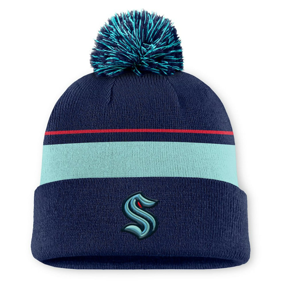 NHL Seattle Kraken Fanatics Authentic Pro Rink Cuffed Knit Hat with Pom - Deep Sea Blue