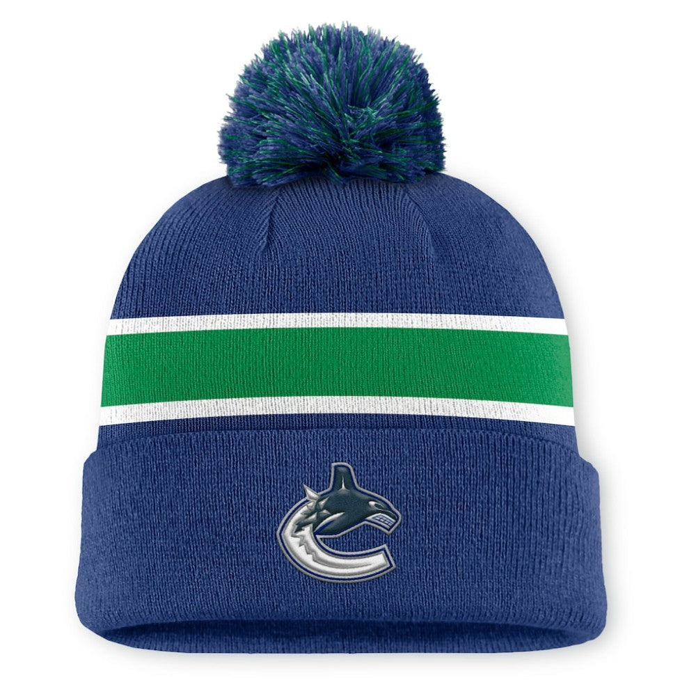 NHL Vancouver Canucks Fanatics Authentic Pro Rink Cuffed Knit Hat with Pom - Blue