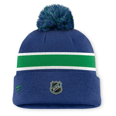 NHL Vancouver Canucks Fanatics Authentic Pro Rink Cuffed Knit Hat with Pom - Blue