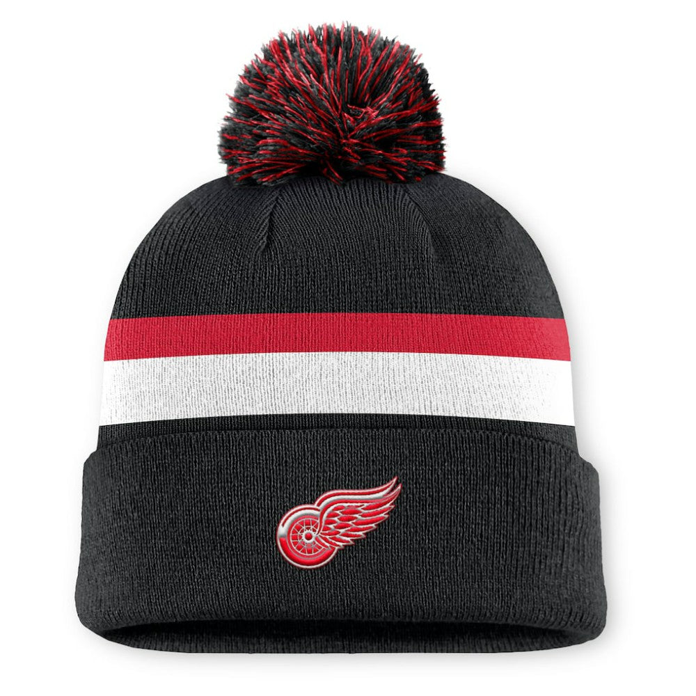 NHL Detroit Red Wings Fanatics Authentic Pro Rink Cuffed Knit Hat with Pom - Black