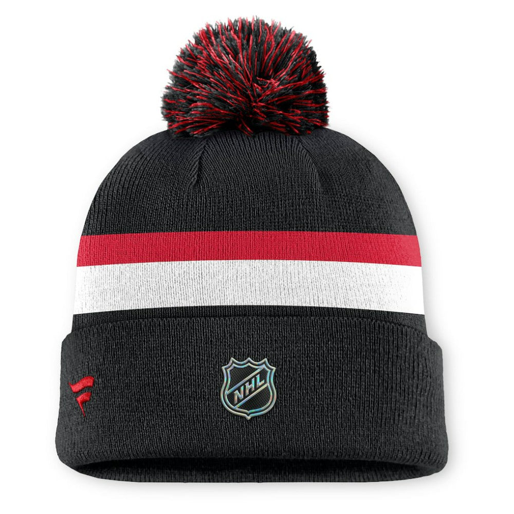 NHL Detroit Red Wings Fanatics Authentic Pro Rink Cuffed Knit Hat with Pom - Black