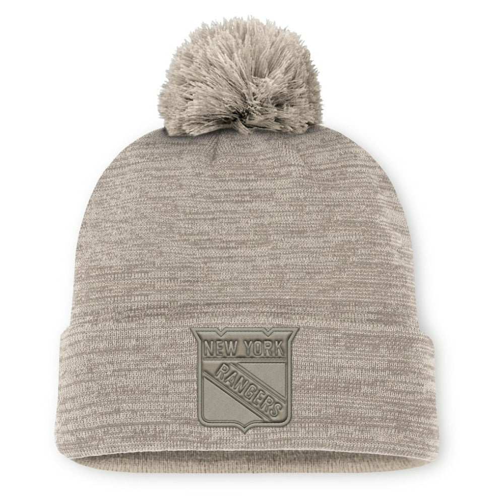 NHL New York Rangers Fanatics Authentic Pro Road Cuffed Knit Hat with Pom - Tan